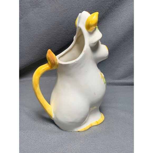 Vintage Bossie Cow-Shaped Ceramic Pitcher with Floral Accents & Handle Lefton - Picture 4 of 14